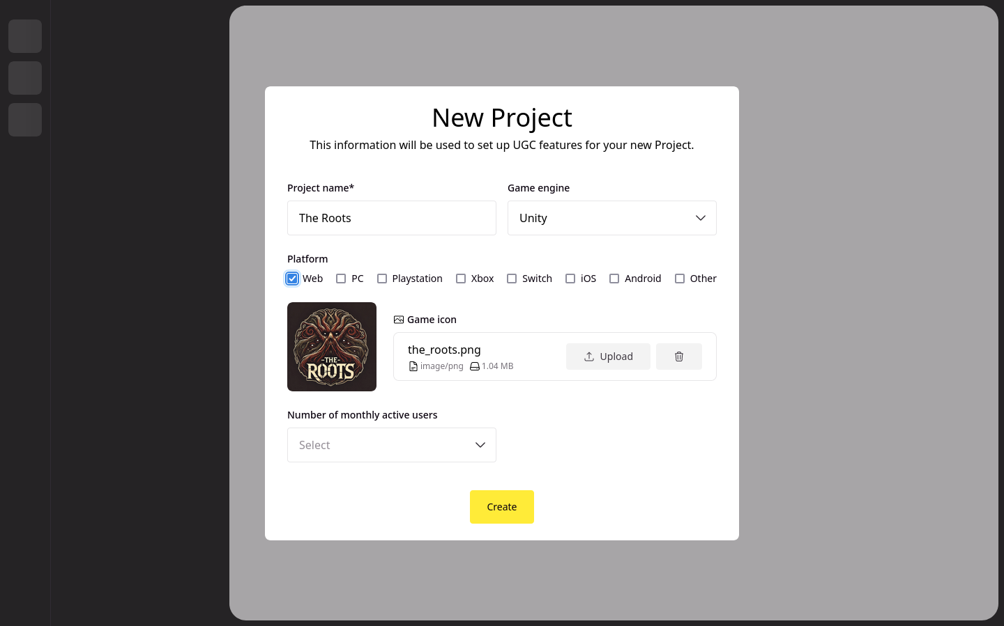 Project setup page in Studio Dashboard