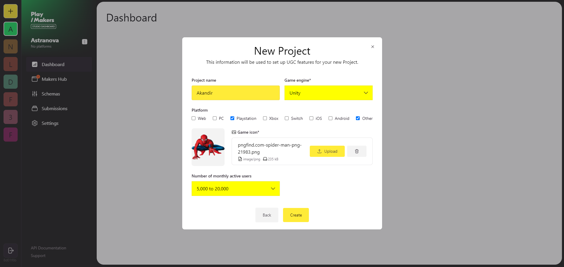 An example of a project in Studio Dashboard