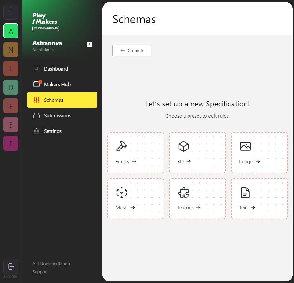 Studio Dashboard&#39;s preset of schema blocks