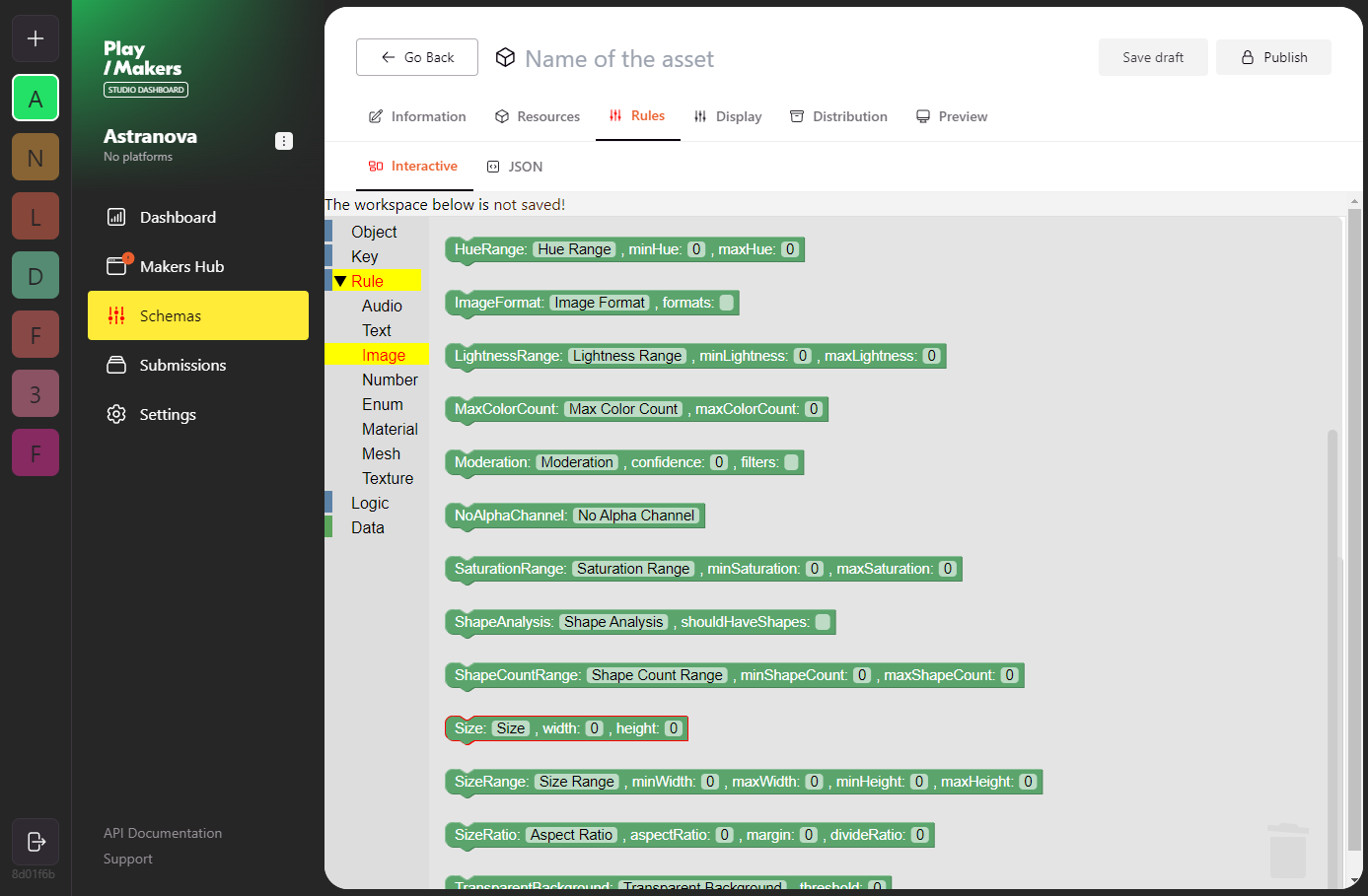 Overview of the ImageRules in Studio Dashboard&#39;s schema-rules-interactive tab